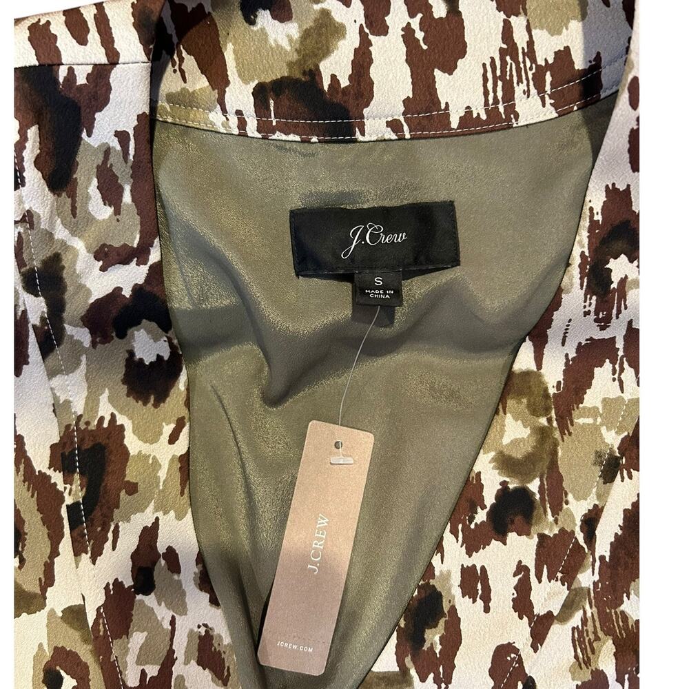 NWT J.CREW Brown Green Leopard Animal Camo Print Surplice Neck Wrap Dress SMALL - Picture 4 of 10